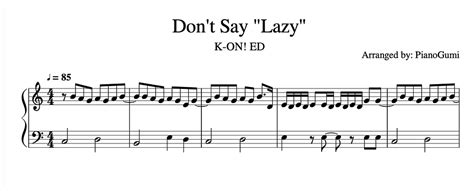 K On Ed Don T Say Lazy Piano Sheet Music