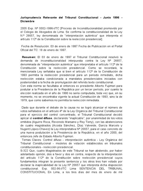 Jurisprudencia Relevante Del Tribunal Constitucional Perú Pdf Caso