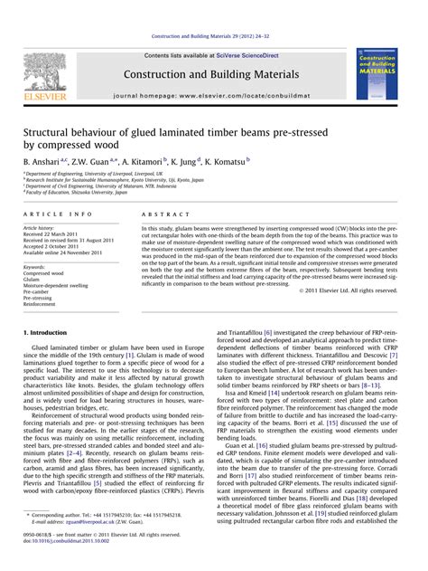 Pdf Structural Behaviour Of Glued Laminated Timber Beams Pre Stressed