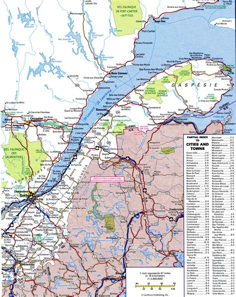 Road Map Of Province Quebec With Cities And Towns Free Highway Large Scale