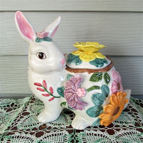 Vintage Rabbit Cookie Jar Fitz And Floyd Bunny Rabbit Etsy Rabbit