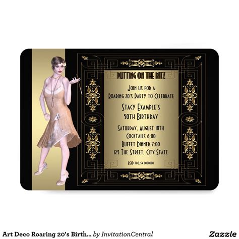 Art Deco Roaring 20s Birthday Party Invitation Roaring