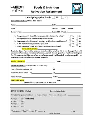 Fillable Online Foods Nutrition Activation Assignment Learn Home 8