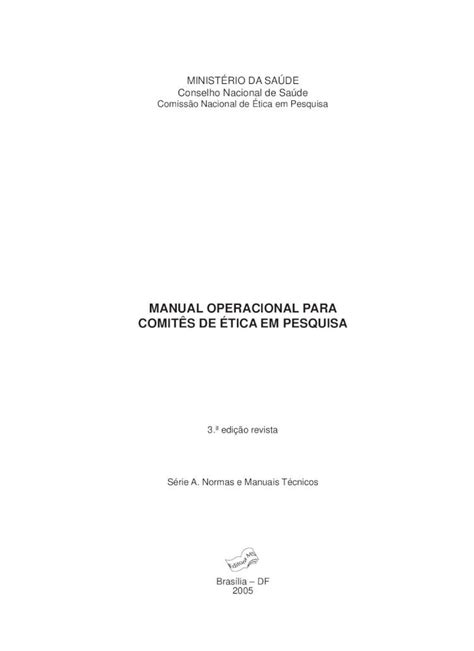 PDF MANUAL OPERACIONAL PARA COMITÊS DE ÉTICA EM PESQUISA PDF