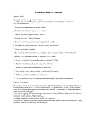 Constitución empresa honduras PDF