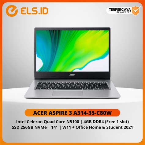 Jual Laptop Acer Aspire 3 A314 35 C80W Intel Celeron Quad Core N5100