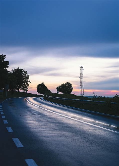 Road Golden Hour Gray Asphalt Road Green Trees Daytime CC0