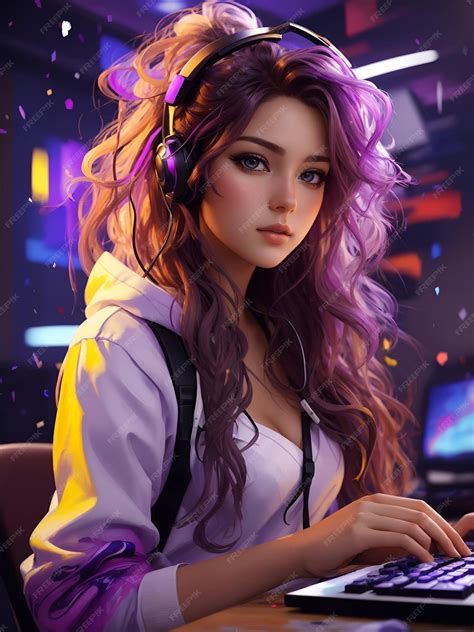 Premium AI Image | A animated young modern gamer girl in colorful style