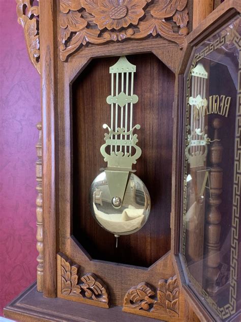 10 Vintage Carved Wood Regulator Wall Clock With Flowers