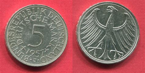 Deutschland BRD 5 Mark Kursmünze 1957 J Silberadler unc MA Shops