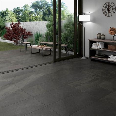 Mustang Black Slate Effect Matt Porcelain Large Tile