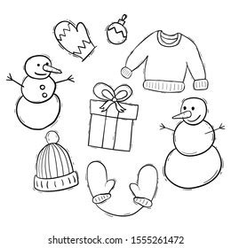 Cute Christmas Doodle Elements Set Stock Vector Royalty Free