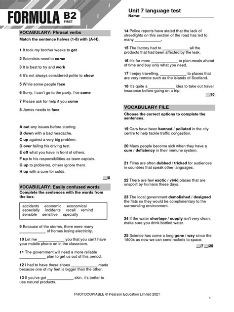 Formula B2 Unit 7 Test Pdf Linguistics Syntax