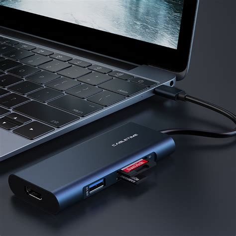 CABLETIME docking station C160, USB-C, 7-ports, 4K, 0.15m, μπλε