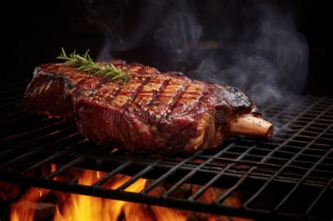 Smoke Rising From Delicious T Bone Steak On Grill Stock Image Image