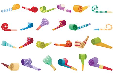 Party Blower Icons Set Cartoon Vector Horn Birthday Vector