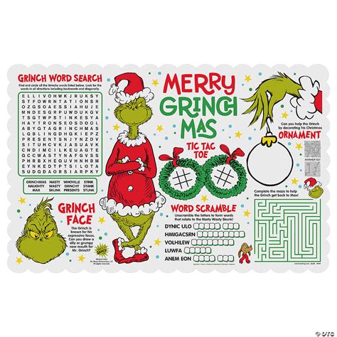 Dr Seuss™ The Grinch Activity Placemats 12 Pc