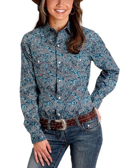 Roper Womens Blue Canyon Paisley Snap Shirt Cowpokes Work And Western