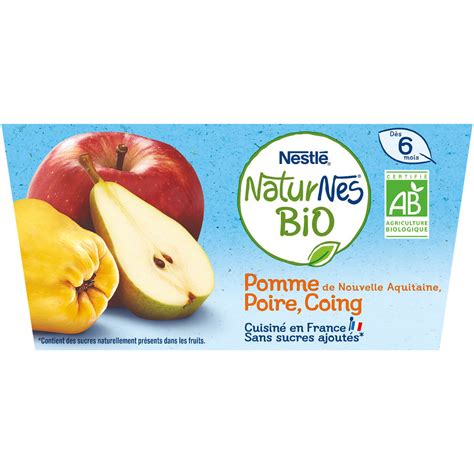 Dessert bébé dès 6 mois pomme coing Bio NESTLE NATURNES les 4 pots