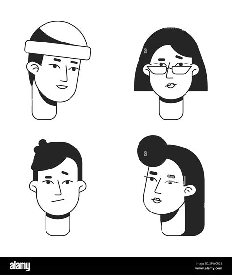 Business Owners And Entrepreneurs Flat Line Bw Vector Character Heads