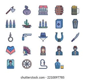 Cowboy Wild West Icon Set Stock Vector Royalty Free