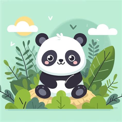 Una Caricatura De Un Oso Panda Sentado En Un Campo De Plantas Vector