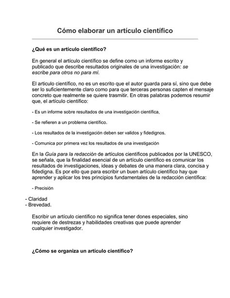 Cómo Elaborar Un Artículo Científico Pdf