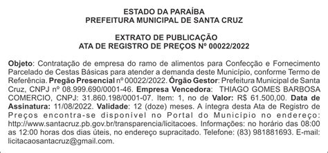 PREFEITURA MUNICIPAL DE SANTA CRUZ EXTRATO DE PUBLICAÇÃO ATA DE