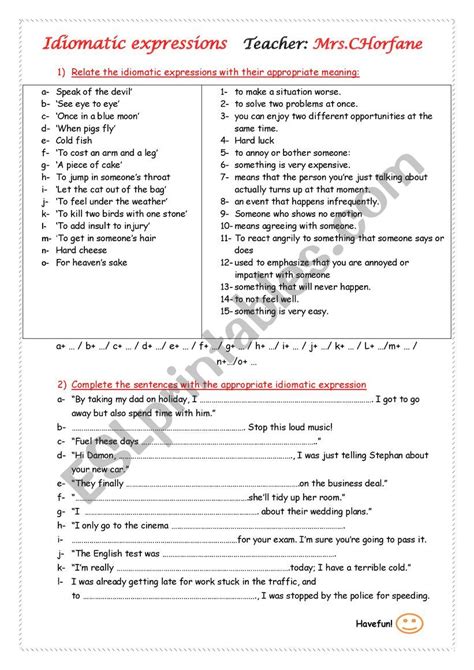 Idiomatic Expressions Esl Worksheet By Lostalias