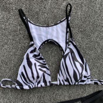 Wholesale Sexy Hot Zebra Print See Through Mesh Spliced Padded Two Piece Bikini A71648
