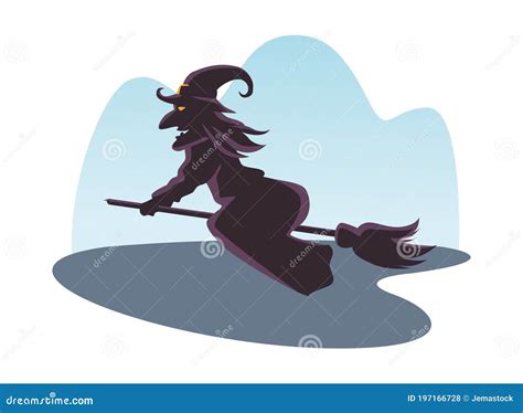 Witch Flying in Broom Silhouette Icon Stock Vector - Illustration of ...