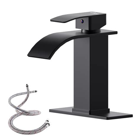 APPASO Matte Black Waterfall Bathroom Sink Faucet, Stainless Steel ...