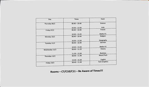 Junior Cycle Mocks Timetable Oatlands College