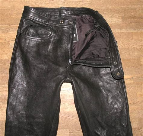 Lange Herren LEDERJEANS Biker Lederhose In Schwarz Ca W32 L35