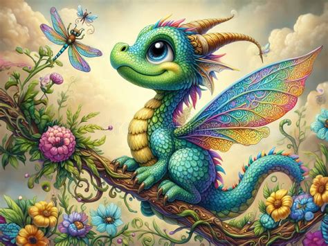 Bejeweled Dragon In Magical Forest Stock Illustration Illustration Of