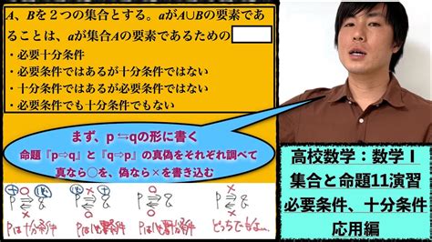 高校数学：数学Ⅰ：集合と命題11演習【 必要条件 、 十分条件 応用編 】vol165 Youtube