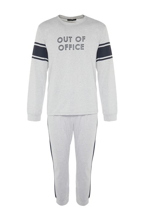 Trendyol Collection Pajama Set Gray Slogan Trendyol