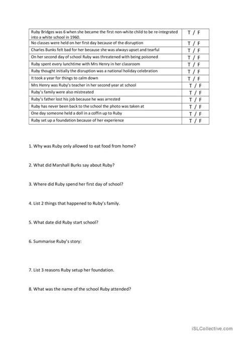 Civil Rights Ruby Bridges Reading… English Esl Worksheets Pdf And Doc