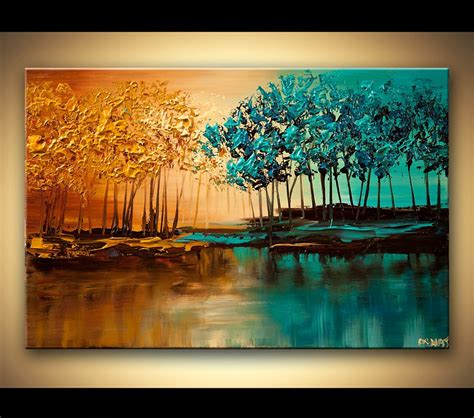 Original Abstract Contemporary Blooming Trees Acrylic Painting