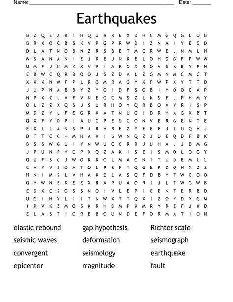 Earthquake Word Search Printable