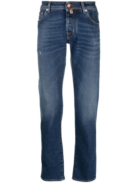 Jacob Coh N Jeans Slim Con Bolsillos En Contraste Azul Farfetch Mx