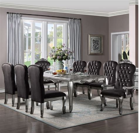 63140 Vintage Platinum Finish 9pc Dining Table Leonora Collection By Acme Funriture