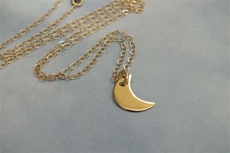 14k Solid Gold Crescent Moon Necklace 11mm 14k Solid Yellow Etsy