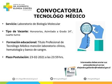 Empleo Tecnólogo Médico Laboratorio Biología Molecular Hospital De Illapel