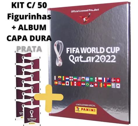 Kit Álbum C 50 Figurinhas Capa Dura Prata Copa Qatar 2022 Frete grátis