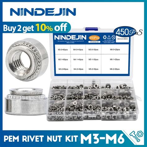 LWF HOT NINDEJIN 450pcs PEM Rivet Nut Stainless Steel Self Clinching