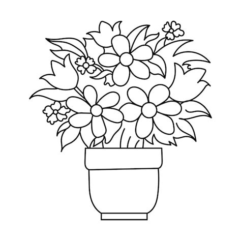 Page De Coloriage De Pot De Fleur Pour Les Enfants Vector Illustration