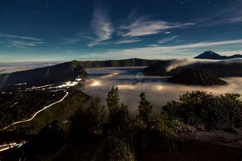 Bromo Volcano Crater Erupt Release Smoke With Sunrise Sky Background