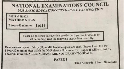 2023 Bece Junior Waec Mathematics Paper 1 Questions And Answers Youtube