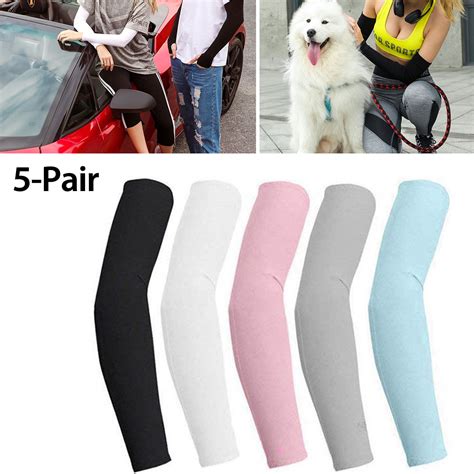 5 Pair Uv Protection Cooling Arm Sleeves 5 Colors Upf 50 Men And Women Long Sun Sleeves For